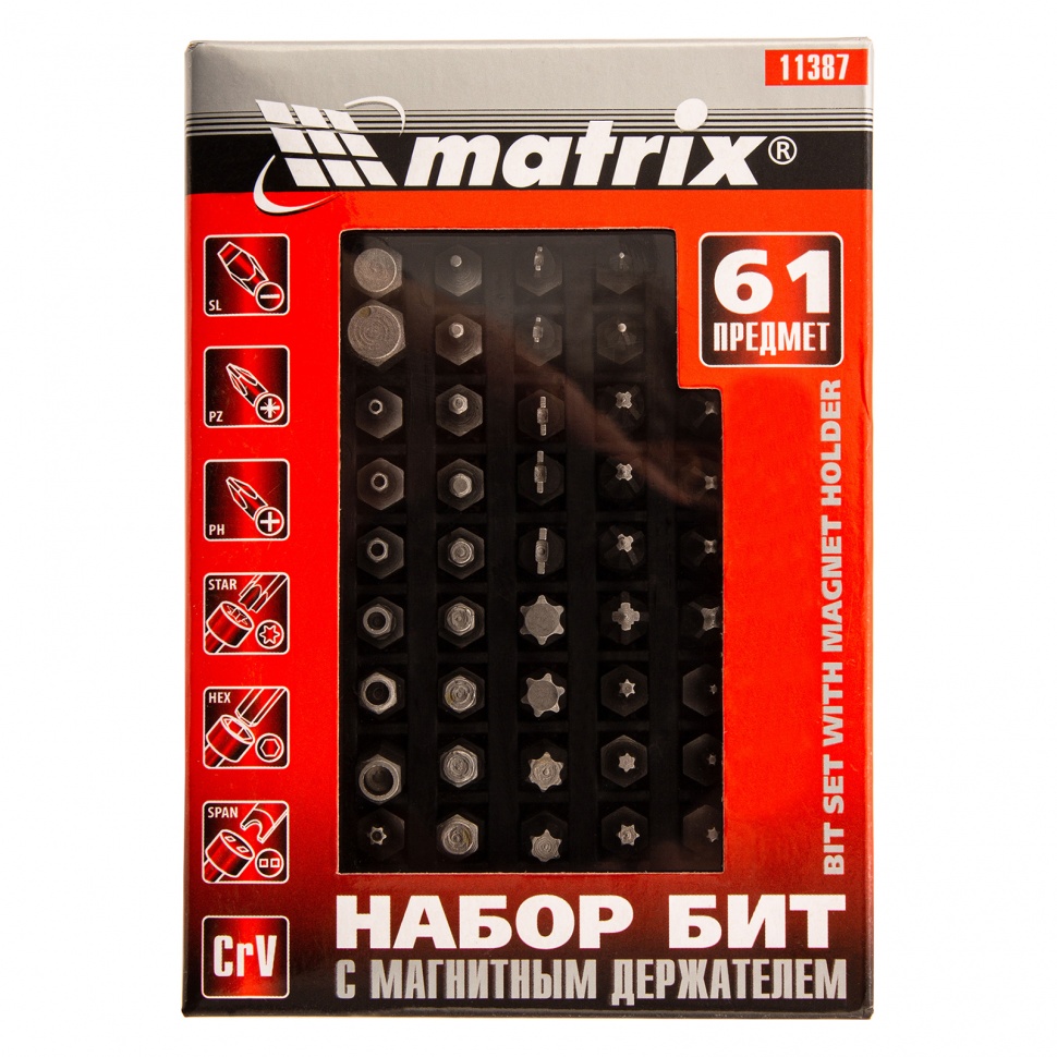 Набор бит + магнитный держатель 61 предмет MATRIX 11387