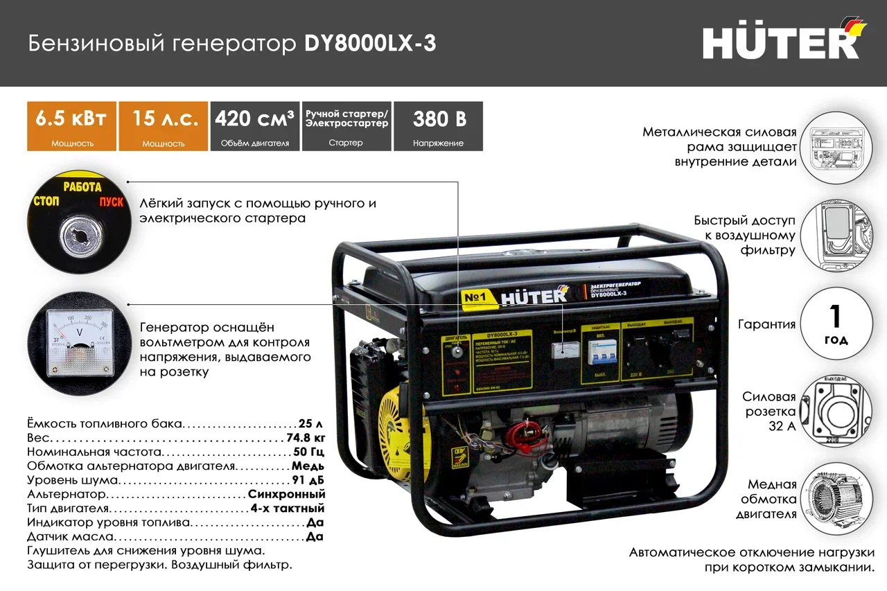 Электрогенератор Huter DY8000LX-3 64/1/28