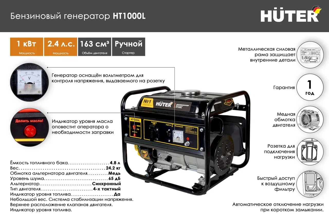 Электрогенератор Huter HT1000L 64/1/2