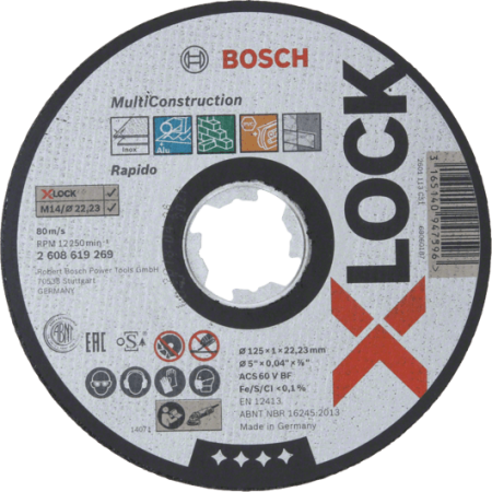 Диск отрезной абразивный по металлу 125*1*22,23мм Bosch X-LOCK MultiMateria 2608619269