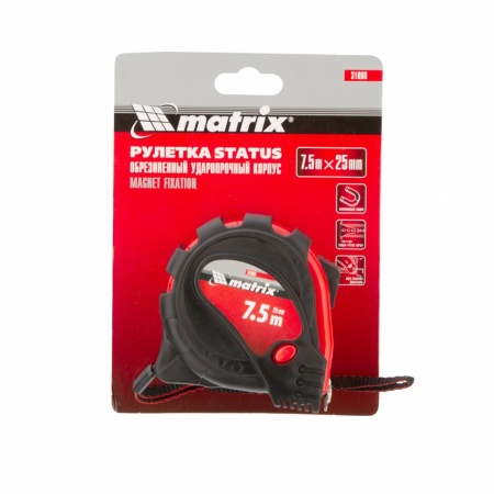 Рулетка Status magnet 3 fixations 7,5м*25мм MATRIX 31006