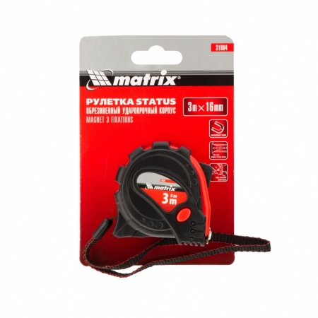 Рулетка Status magnet 3 fixations 3м*16мм MATRIX 31004