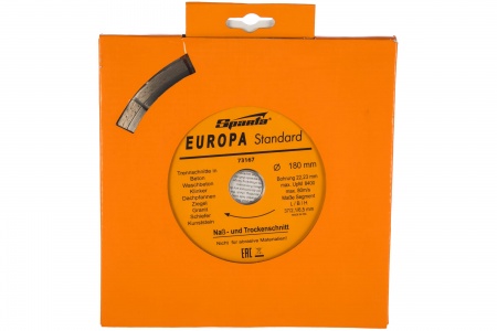 Диск алмазный сегментный для сухой резки EUROPA Standard 180*22,2мм SPARTA 73167
