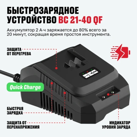 Набор аккумулятор + зарядное устройство ALTECO Kit (BCD 21-20 Li / BC 21-40 QF)